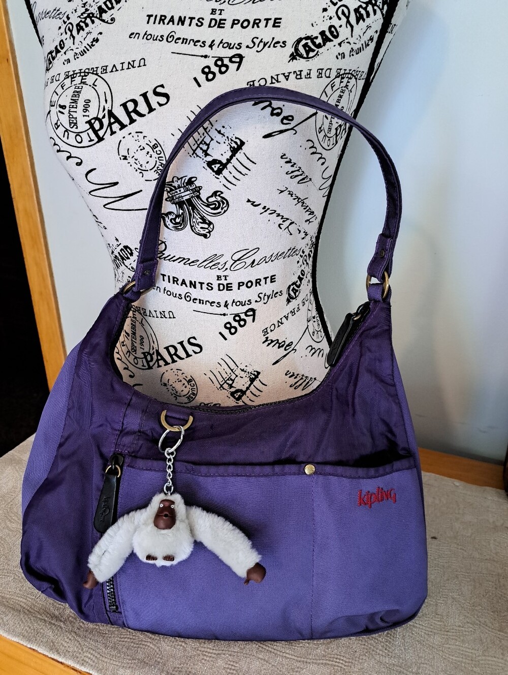 Kipling Two-Tone Purple Shoulder Bag with Monkey Charm